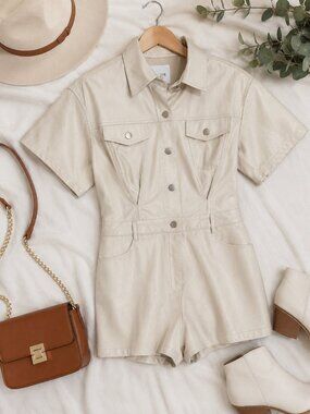 Le Lis Ivory Faux Leather Romper - Size Medium - NWT